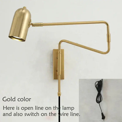 Gold-colored decorbites adjustable long-arm wall lamp with sleek articulated arm and cylindrical shade for modern bedrooms
