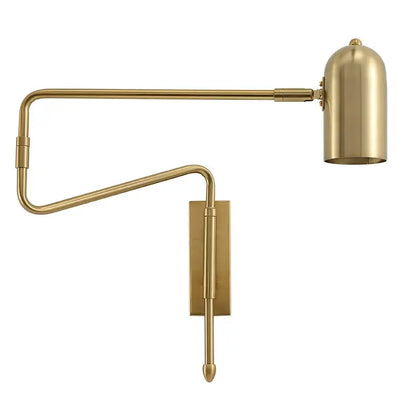 Brass-finished decorbites adjustable long-arm wall lamp with sleek articulated arm and cylindrical shade for bedroom use
