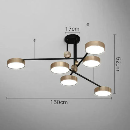 Modern black and brass geometric led chandelier with five circular bulbs for dining room by decorbites geometric led