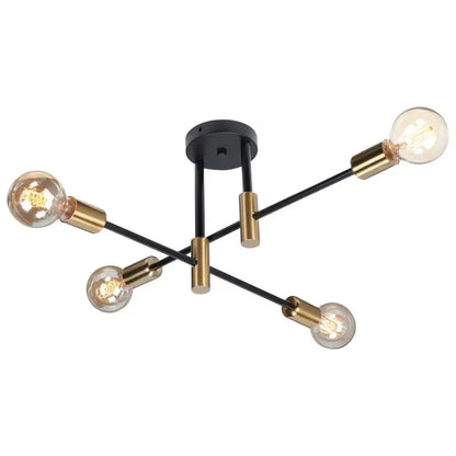Modern black and brass decorbites industrial chandelier with five exposed filament bulbs for living room lighting