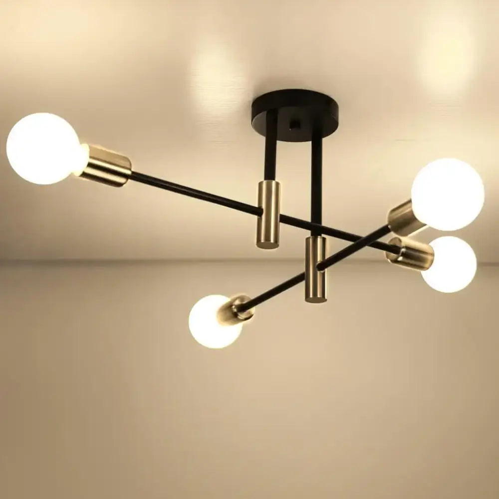 Modern black and brass decorbites industrial chandelier with four spherical bulbs for living room lighting