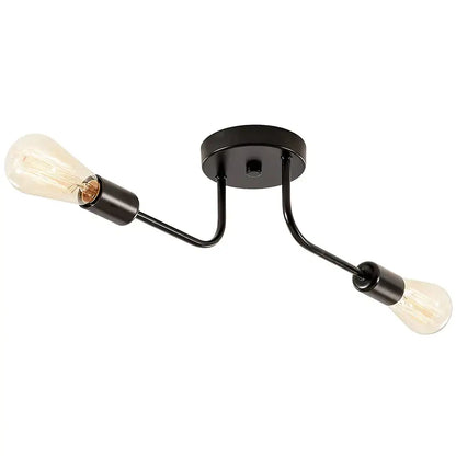 Modern black and brass industrial chandelier with two curved arms and vintage edison bulbs for living room decorbites industrial chandelier