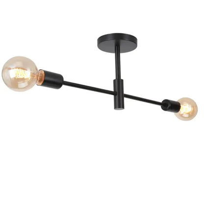 Modern black and brass decorbites industrial chandelier with two exposed filament bulbs for living room decor