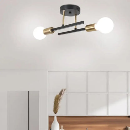 Modern black and brass two-light ceiling fixture with spherical bulbs for decorbites industrial chandelier living room lamp