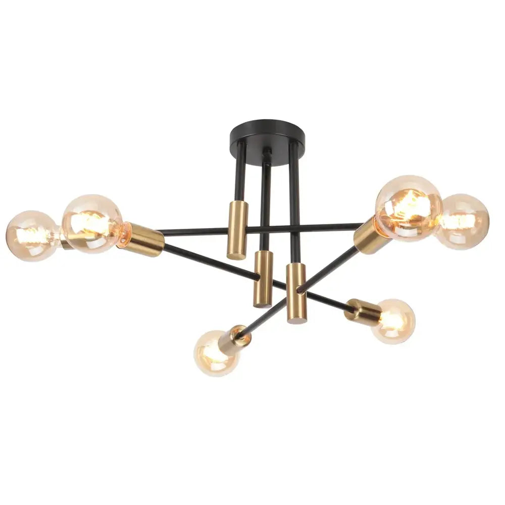 Modern black and brass industrial sputnik chandelier ceiling light with six exposed filament bulbs for kitchen decorbites