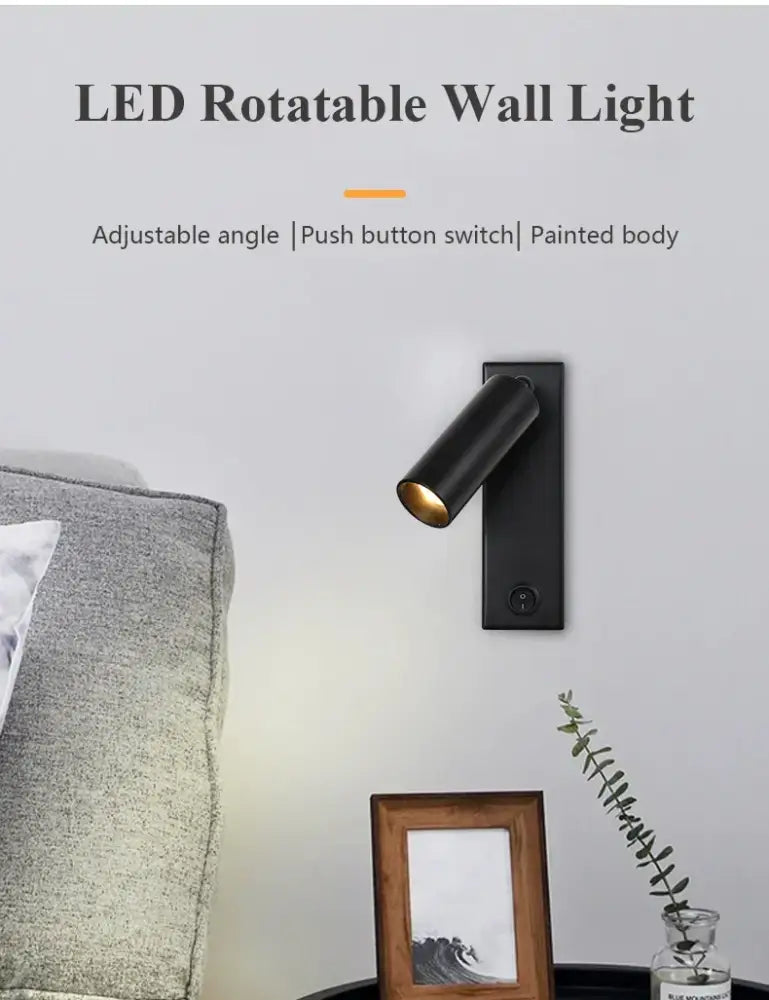 Modern black brass wall lamp with led light, rotatable arm, painted body, usb port, ideal for bedroom reading decorbites black brass