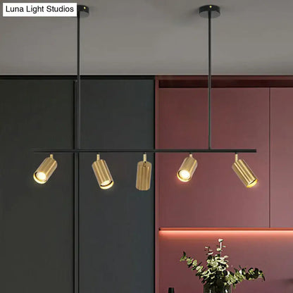 Decorbites gold metal island ceiling light with modern electroplated cylindrical spotlights and black metal arms