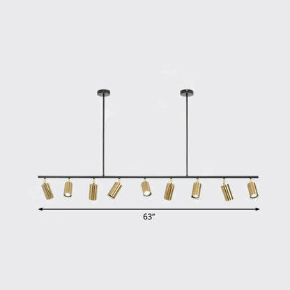 Modern 63-inch metal island ceiling light with ten adjustable gold electroplated spotlights suspended from black rods