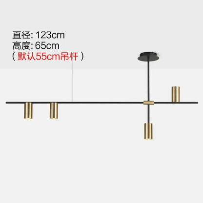 Modern black and brass minimalist dining room linear pendant light fixture with sleek cylindrical design for decorbites black minimalist style