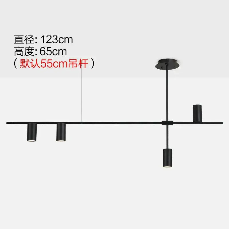 Modern black and brass minimalist dining room linear pendant light with sleek bar and three cylindrical spotlights decorbites black minimalist