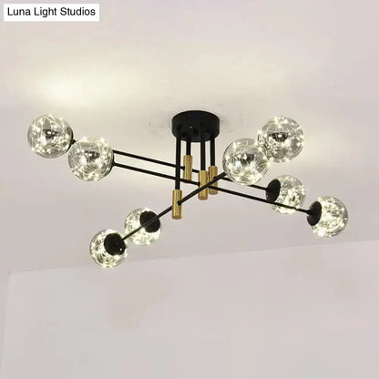 Modern black and gold nordic ball semi flush light fixture with clear smoke glass globe bulbs ideal for living room ceiling