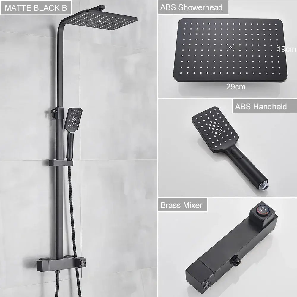 Modern black brass shower faucet with rainfall head handheld spray and matte black brass mixer for bathroom decorbites black brass