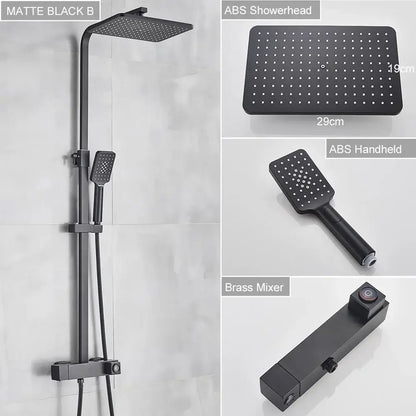 Modern black brass shower faucet with rainfall head handheld spray and matte black brass mixer for bathroom decorbites black brass