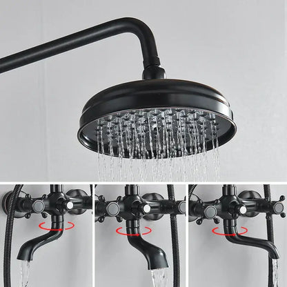 Modern black brass shower mixer faucet set with matte finish and three water flow settings in the faucet set