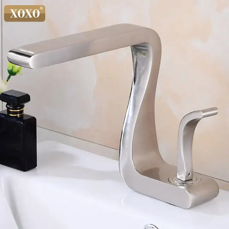 Stylish decorbites black brass basin faucet with single handle and brushed stainless steel waterfall design for bathroom sink