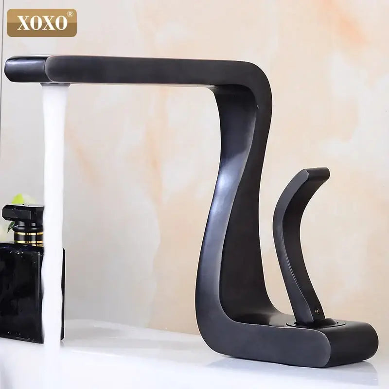 Modern black brass single handle basin faucet with matte finish and sleek curved design for bathroom sink decorbites black brass