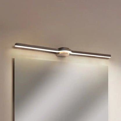 Modern black and brass slim line led vanity light with brushed nickel finish and integrated white warm light strip