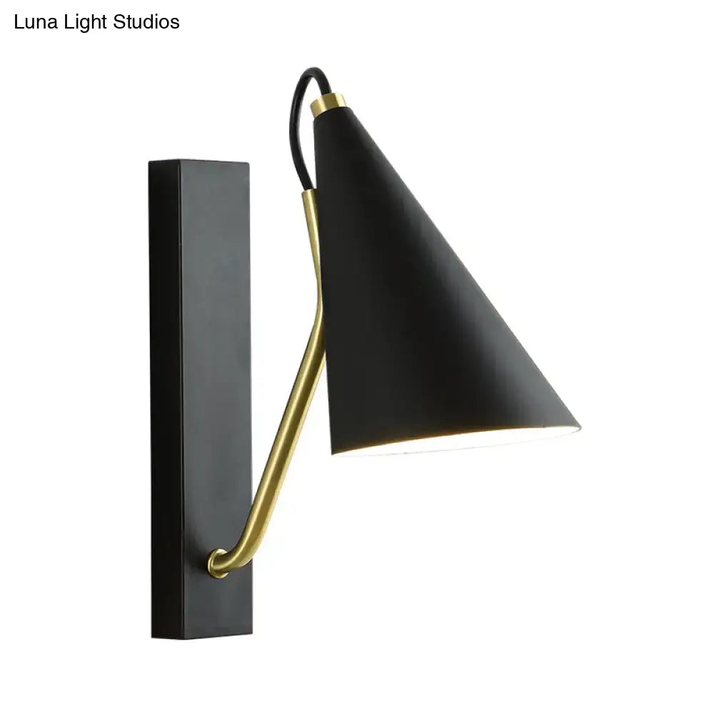 Modern black and brass tapered wall sconce with brass accent arm for dining room 110v-120v or 220v-240v lighting