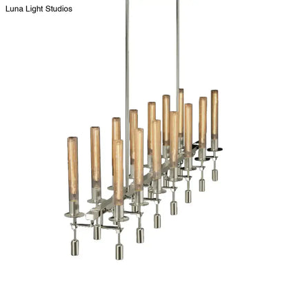 DecorBites modern black brass tube island chandelier with brushed nickel and amber glass candle-style bulbs