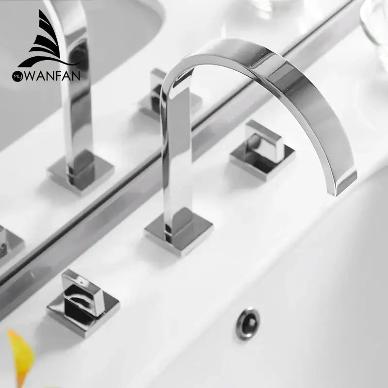 Modern black brass waterfall faucet with chrome finish sleek arched spout and square base handles for bathroom decorbites black brass