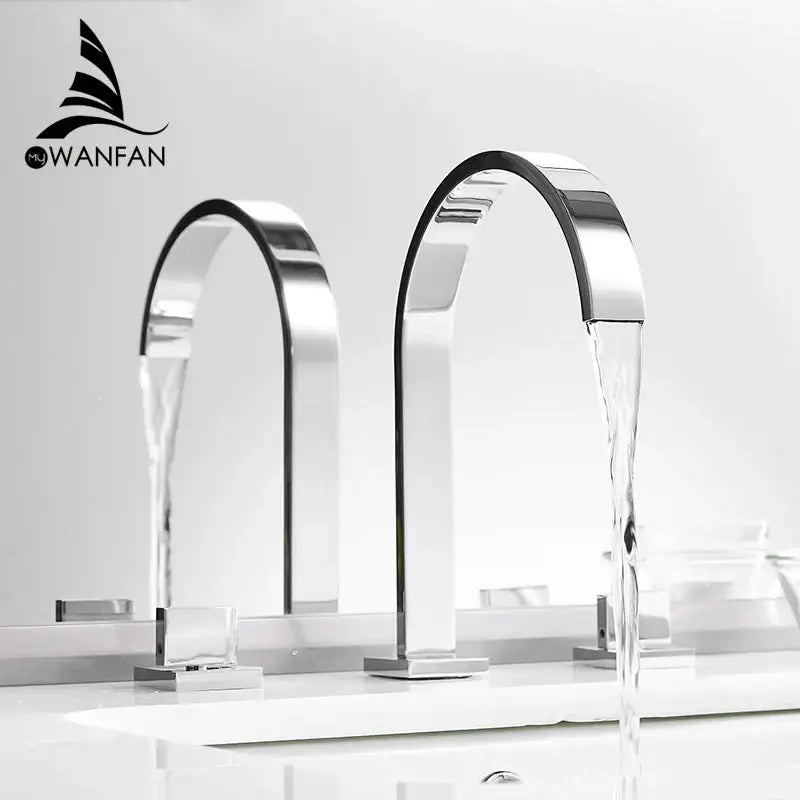 Modern black brass waterfall faucet from decorbites black brass with chrome finish sleek arched design and three spouts