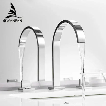 Modern black brass waterfall faucet from decorbites black brass with chrome finish sleek arched design and three spouts