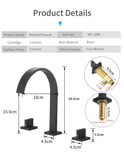 Modern black brass waterfall faucet with ceramic cartridge and brass main material by decorbites black brass
