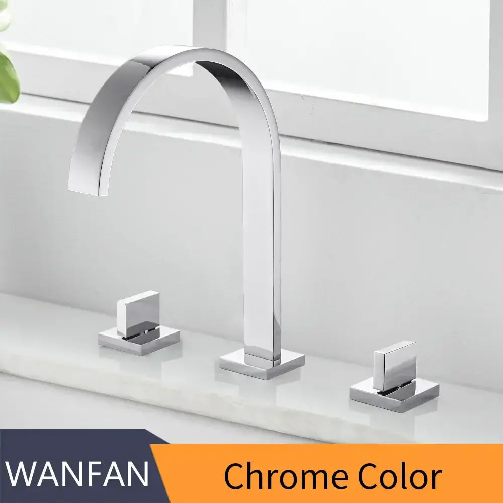 Modern black brass decorbites bathroom faucet with chrome finish sleek arched spout and square double handles