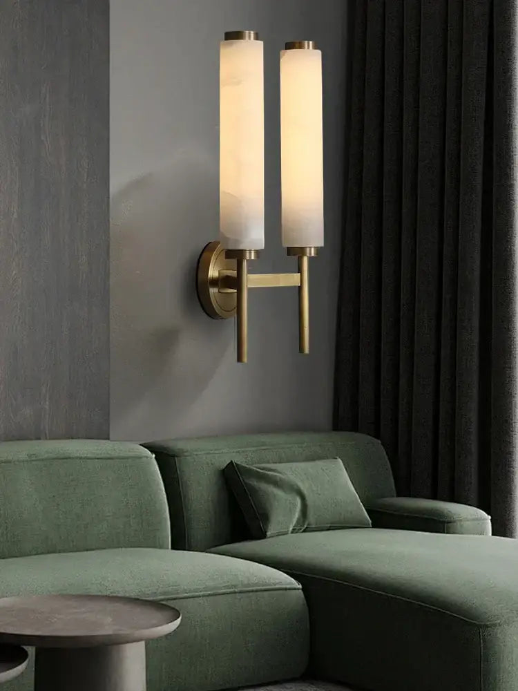 Modern black bronze brass wall lights with two cylindrical frosted glass shades for living room decorbites sconce