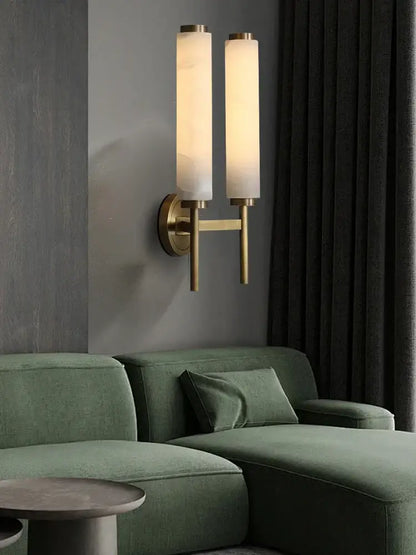Modern black bronze brass wall lights with two cylindrical frosted glass shades for living room decorbites sconce