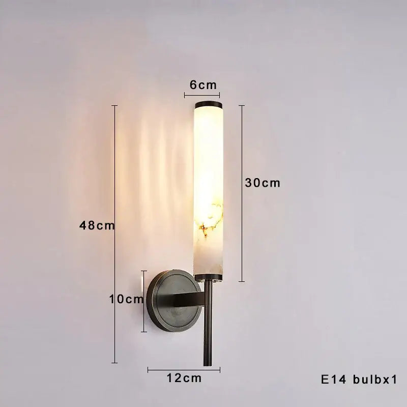 Modern black bronze alabaster wall lights with a cylindrical frosted glass shade and dark bronze brass base for living room decorbites sconce