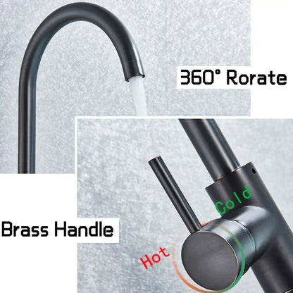 Modern decorbites black bronze bath shower faucet with matte black curved spout and brass handle with temperature indicators