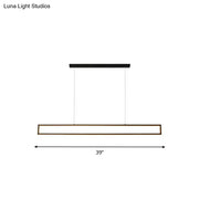 Modern black and bronze rectangular led pendant light with illuminated warm white panel for dining room use 220v-240v 110v-120v