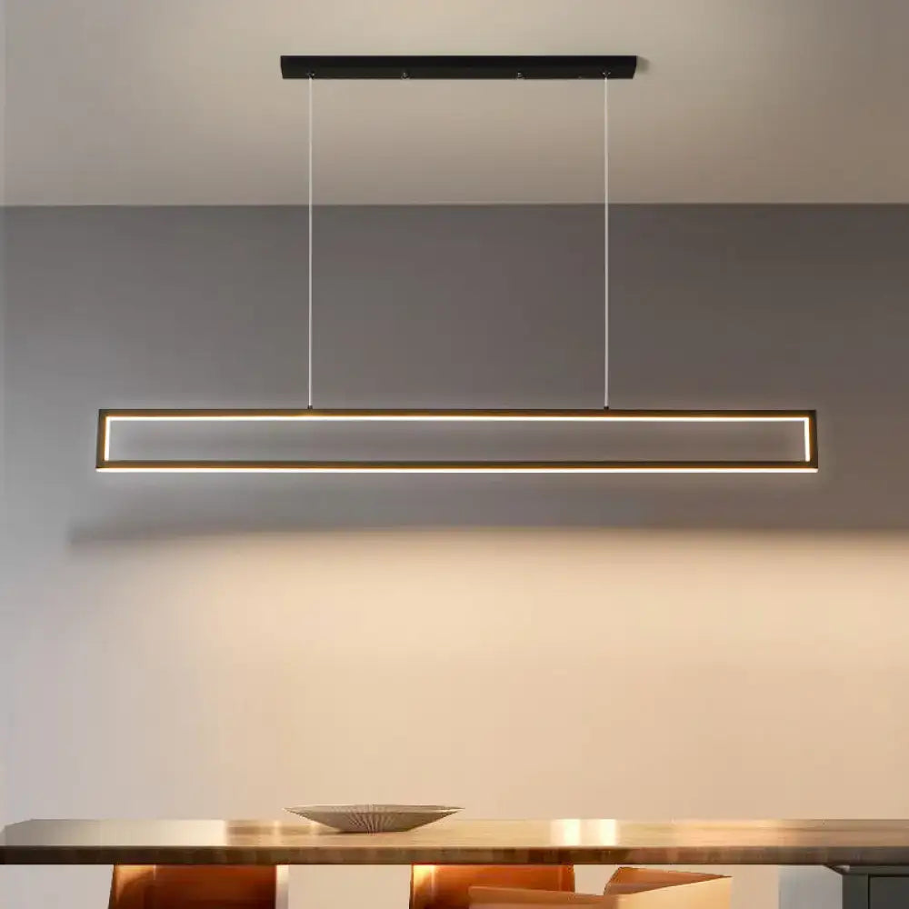 Modern black and bronze rectangular led pendant dining light with sleek frame and warm white ambient glow 220v-240v 110v-120v