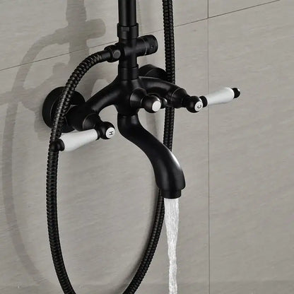 Modern black bronze and white shower faucet set with black matte finish and ceramic handles for bathroom rainfall use