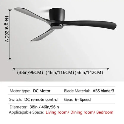 Modern black and brown low profile ceiling fan with three sleek matte blades featuring decorbites black modern style