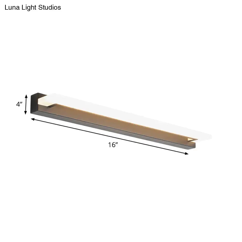 Modern black and brushed brass 16-inch led bathroom light with matte black frame and warm white light diffuser with maximum bulb wattage