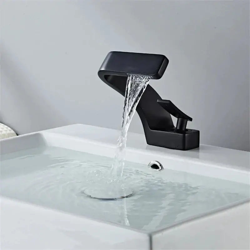 Modern black decorbites basin faucet with matte-finish angular waterfall design for bathroom mixer decorbites basin