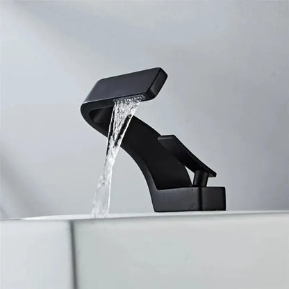 Modern black matte decorbites basin faucet with sleek angular design for bathroom mixer and waterfall basin use