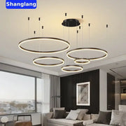 Modern black brushed rings led chandelier with glowing circular pendant lights for living room decorbites brushed rings