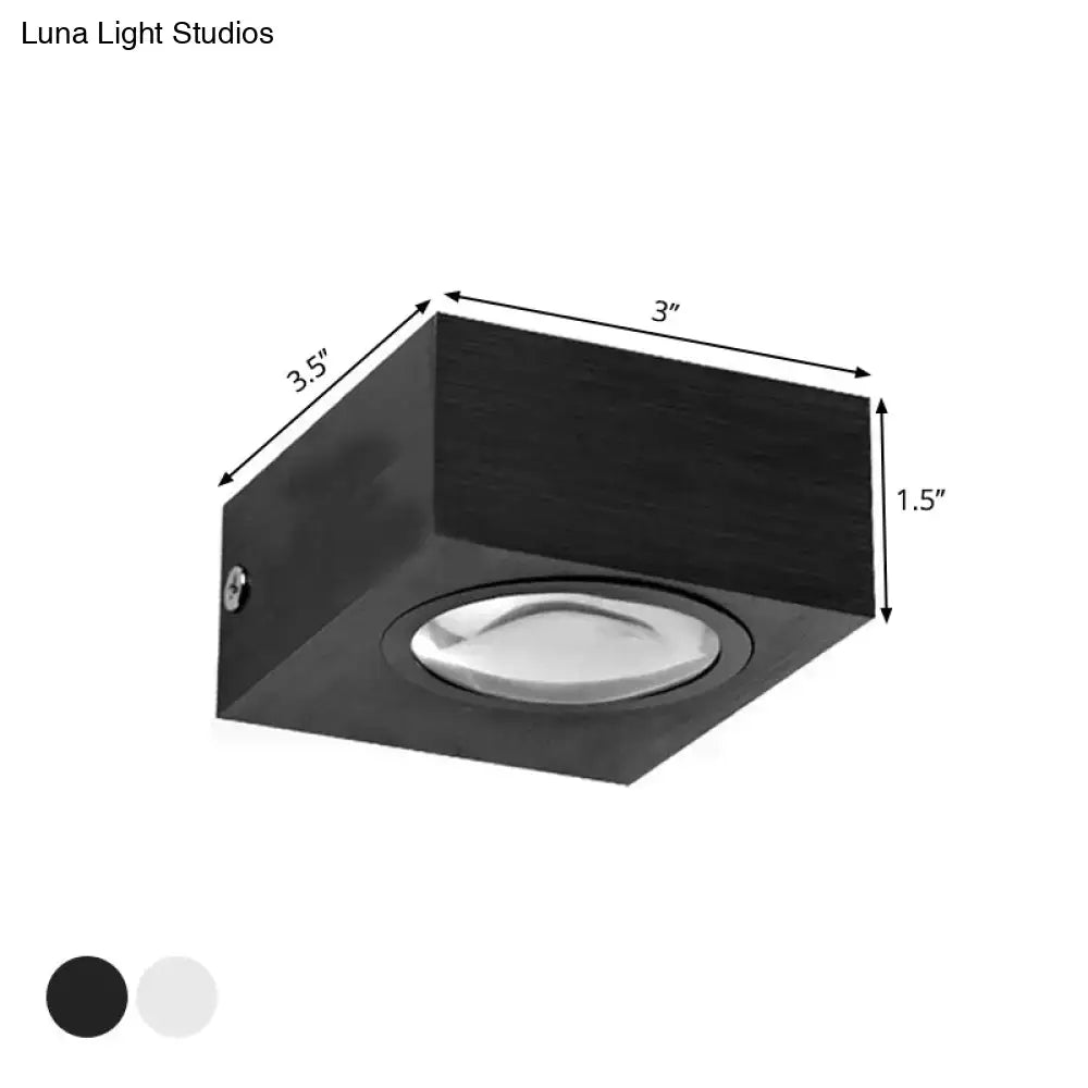 Modern black square recessed ceiling light with circular chrome lens for rgb wall lighting piece in brushed silver finish