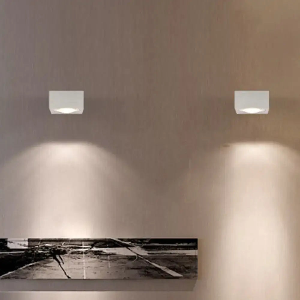 Two sleek white square wall sconces with minimalist design for modern black and brushed silver rgb wall lighting piece corridor led