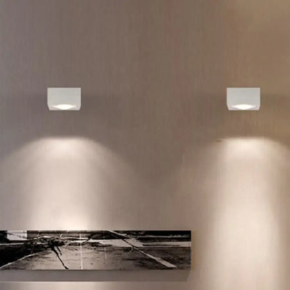 Two sleek white square wall sconces with minimalist design for modern black and brushed silver rgb wall lighting piece corridor led