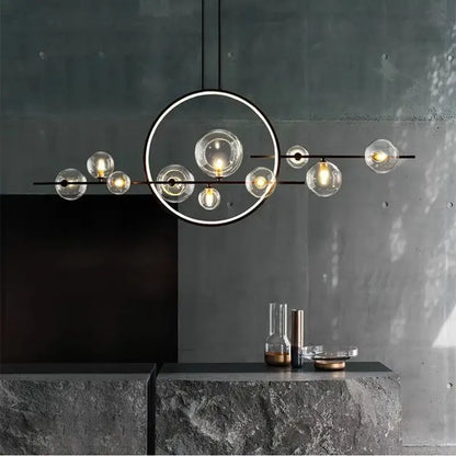 Modern black bubble glass pendant light with clear glass spheres and circular frame for dining room decorbites bubble glass