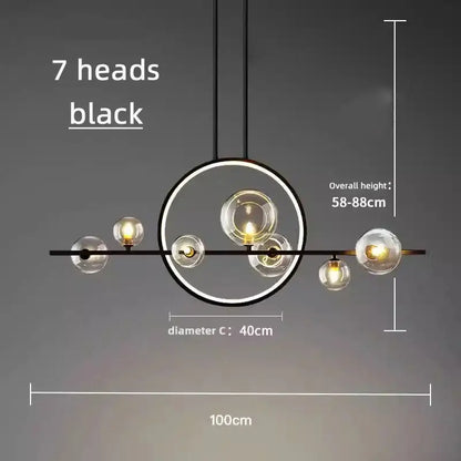 Modern black pendant light featuring seven bubble glass globe bulbs on a circular frame for dining room decorbites bubble glass