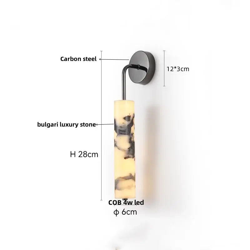 A sleek 28cm modern wall lamp with carbon steel led hardware and bulgari stone alabaster bedroom shade decorbites carbon steel
