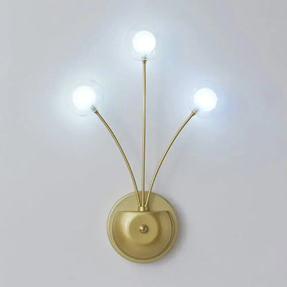 Modern black cast iron double globe wall sconce 18 inches fixture with brass finish and three clear glass globe bulbs