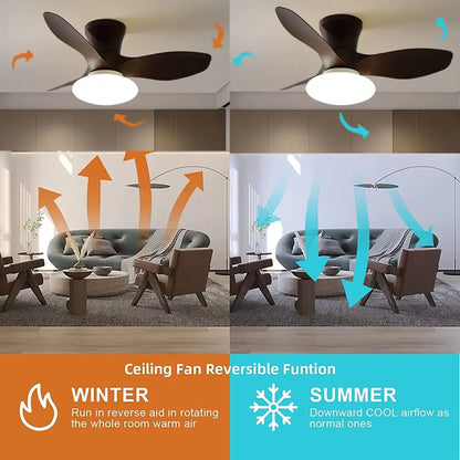 Dark brown ceiling fan lamp with circular white light fixture modern fan lamp for living room with remote control
