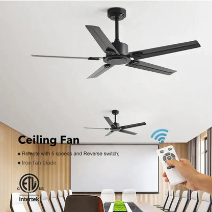 Modern black ceiling fan with five iron blades and 35w dc motor for living room includes remote control
