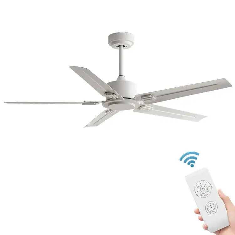 Modern black ceiling fan with five sleek blades and 35w dc motor includes remote control for living room use